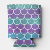 パープルティール（緑がかった色）グリッターマーメイドホタテのスケールパターン 缶クーラー (裏面)