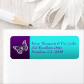 パープルティール(緑がかった色)シルバーバタフライ差出人住所ラベル ラベル (インサイチュ)