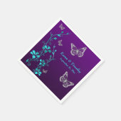 パープルティール(緑がかった色)シルバーフローラ、蝶ナプキン2 スタンダードカクテルナプキン (角)