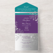 パープルティール（緑がかった色）シルバー結婚フローラ オールインワン招待状 (内側)