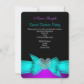 パープルティール(緑がかった色)スウィート16誕生日パーティダイヤモンドフォト 招待状 (裏面)