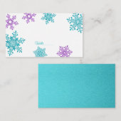 パープルティール（緑がかった色）スノーフレークウィンターウェディング座席表 プレイスカード (正面/裏面)