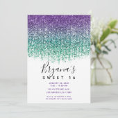 パープルティール(緑がかった色)スパークリーグリッタースウィート16誕生日 招待状 (スタンド正面)