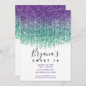 パープルティール(緑がかった色)スパークリーグリッタースウィート16誕生日 招待状 (正面/裏面)