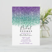 パープルティール(緑がかった色)スパークリーグリッターブライダルシャワー 招待状 (スタンド正面)