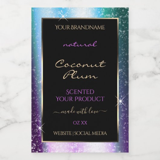 パープルティール（緑がかった色）スパークルグリッターフレーム製品ラベル フードラベル (シングルラベル)