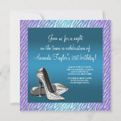 パープルティール(緑がかった色)ゼブラハイヒール女性21st誕生日 招待状 (裏面)