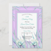 パープルティール（緑がかった色）デリケートフローラフォト誕生日 招待状 (正面)