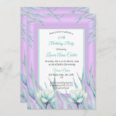 パープルティール（緑がかった色）デリケートフローラフォト誕生日 招待状 (正面/裏面)