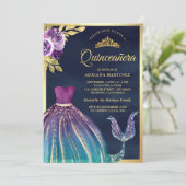 パープルティール（緑がかった色）ドレスマーメイドテールネイビーキンセアニェラ 招待状 (スタンド正面)