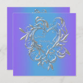 パープルティール（緑がかった色）ハートスウィート16パーティー 招待状 (正面/裏面)