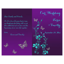 パープルティール（緑がかった色）バタフライフローラ結婚式 プログラム