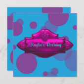 パープルティール（緑がかった色）バブルガールズ10thバースデーパーティー 招待状 (正面/裏面)