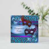 パープルティール(緑がかった色)ヒョウ仮面甘い16マスカレード 招待状 (スタンド正面)