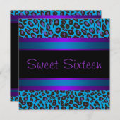 パープルティール(緑がかった色)ヒョウ甘い16誕生日パーティー 招待状 (正面/裏面)