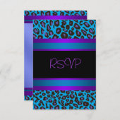 パープルティール（緑がかった色）ヒョウ甘い16誕生日パーティーRSVP 出欠カード (正面/裏面)