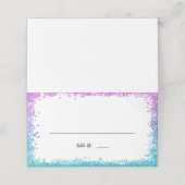 パープルティール(緑がかった色)フェイクグリッター折り畳み プレイスカード (外部開封)