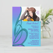 パープルティール（緑がかった色）フォトSweet sixteenパーティの招待状 招待状 (スタンド正面)