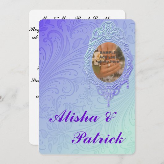 パープルティール(緑がかった色)フォーマル結婚式招待状発表 招待状 (正面/裏面)