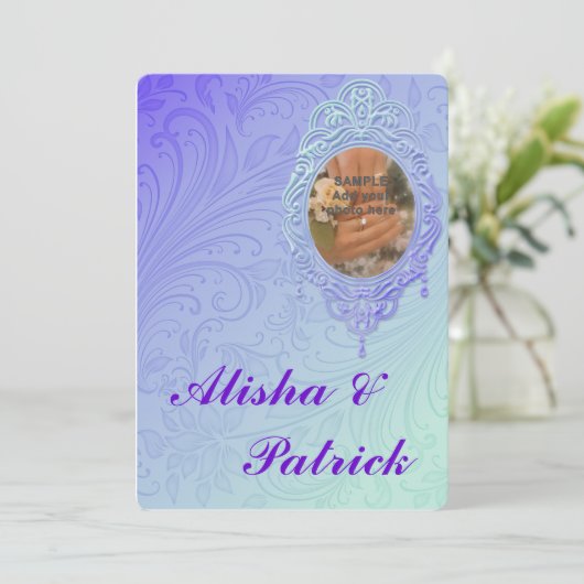 パープルティール（緑がかった色）フォーマル結婚式招待状発表 招待状 (スタンド正面)