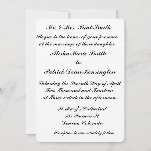 パープルティール（緑がかった色）フォーマル結婚式招待状発表 招待状 (裏面)