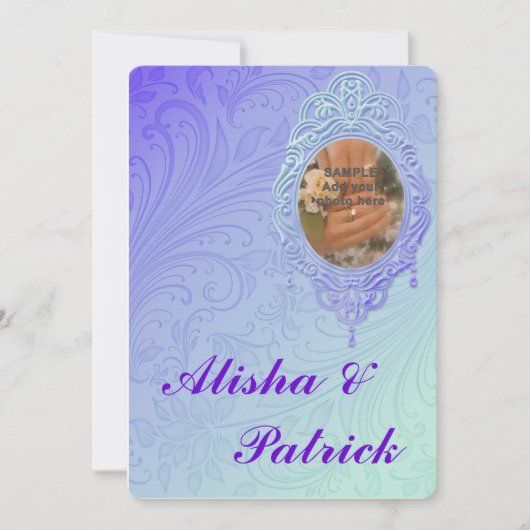 パープルティール(緑がかった色)フォーマル結婚式招待状発表 招待状 (正面)