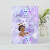 パープルティール（緑がかった色）フローラガールベビーシャワーエスニック 招待状 (スタンド正面)