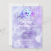 パープルティール(緑がかった色)フローラガールベビーシャワーダークブルネット 招待状 (裏面)