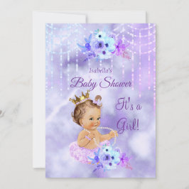 パープルティール（緑がかった色）フローラガールベビーシャワーブルネット 招待状