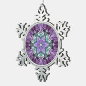 パープルティール(緑がかった色)ブラックフローラスタースノーフレーク スノーフレークピューターオーナメント (右)