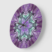 パープルティール(緑がかった色)ブラックフローラスタースノーフレーク ラージ壁時計 (傾斜)