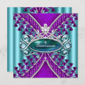 パープルティール（緑がかった色）ブルーキンセアニェラ15thバースデーパーティー 招待状 (正面/裏面)