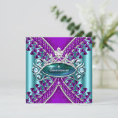 パープルティール（緑がかった色）ブルーキンセアニェラ15thバースデーパーティー 招待状 (スタンド正面)