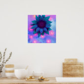 パープルティール(緑がかった色)ブルーサンフラワー ポスター (キッチン)