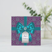 パープルティール(緑がかった色)ブルーダマスクベビーバプテスマ《キリスト教》洗礼式や命名式 招待状 (スタンド正面)