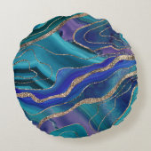 パープルティール(緑がかった色)ブルー銀河系ネブラアゲートグリッター#1 ラウンドクッション (裏面)