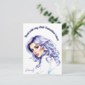 パープルティール（緑がかった色）ヘア美しいのアンチ – バレンタカスタムイン ポストカード (スタンド正面)