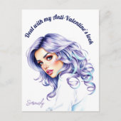 パープルティール（緑がかった色）ヘア美しいのアンチ – バレンタカスタムイン ポストカード (正面)