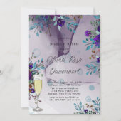 パープルティール(緑がかった色)ボタニカルフローラブランチ&バブリー 招待状 (正面)