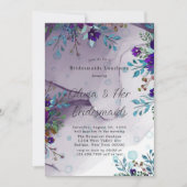 パープルティール(緑がかった色)ボタニカルフローラブリデスメイドランチョン 招待状 (正面)