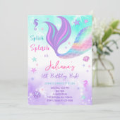 パープルティール(緑がかった色)マーメイドアンダーザシー誕生日招待状 招待状 (スタンド正面)