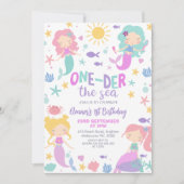 パープルティール（緑がかった色）マーメイドオンダーザシー第1の誕生日 招待状 (正面)