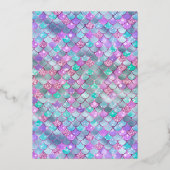 パープルティール（緑がかった色）マーメイドテールダークキンセアニェラ金ゴールド 箔招待状 (裏面)