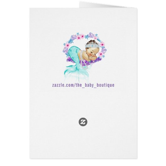 パープルティール（緑がかった色）マーメイドベビーシャワーサンキューカード (裏面)