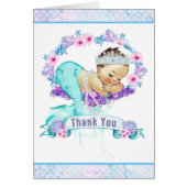 パープルティール（緑がかった色）マーメイドベビーシャワーサンキューカード (正面)