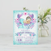 パープルティール（緑がかった色）マーメイドベビーシャワー招待状 招待状 (スタンド正面)