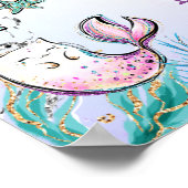 パープルティール(緑がかった色)マーメイド誕生日ウェルカムサイン ポスター (角)