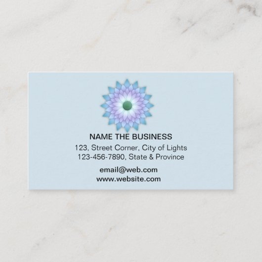 パープルティール（緑がかった色）メディテーションホリスティックロータスフラワーヨガ 名刺 (裏面)