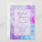 パープルティール（緑がかった色）ラベンダー大理石グリッターブライダルシャワー 招待状 (正面)