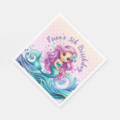 パープルティール（緑がかった色）リトルマーメイドウォーターカラー誕生日 スタンダードランチョンナプキン (角)